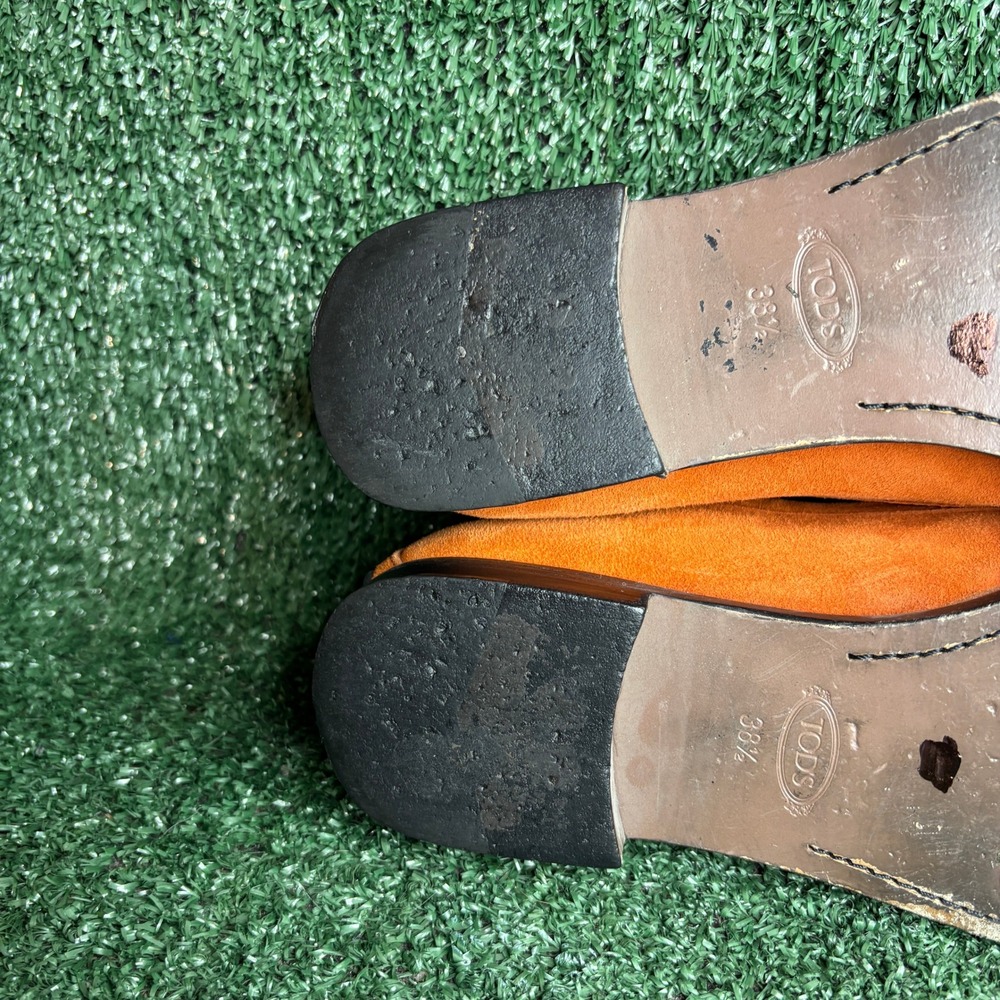 Tods Gommini Suede Penny Loafers Driver Moccasin Luxury Orange Womens Shoes 8.5 - Picture 10 of 12